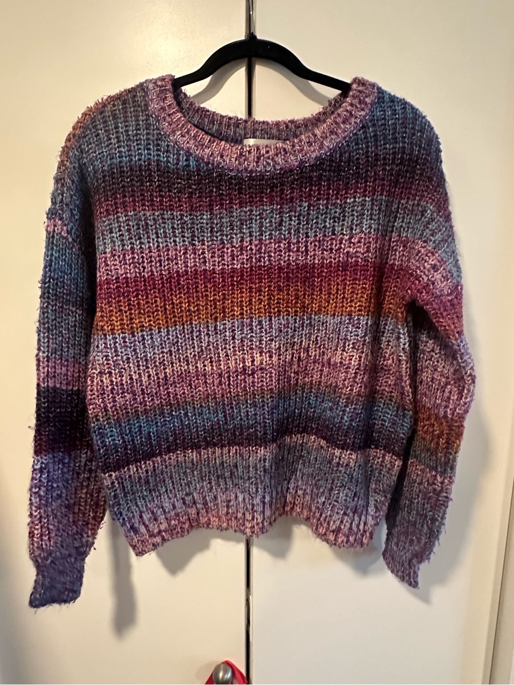 Striped Multicolor Crewneck Sweater in Pink & Purple